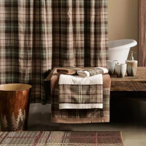 HiEnd Accents is known for its unique value proposition in the luxurious bedding, bath, and home textile market. Designer luxury at affordable prices. Roja Dove, Plaid Shower Curtain, Modern Lodge, Green And Burgundy, Log Home Decorating, Dining Table Accessories, Rustic Bedding, Bath Accessories Set, Lodge Style