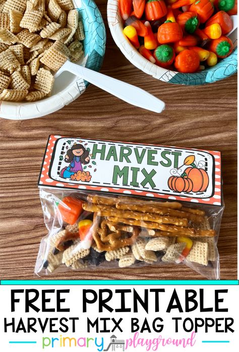 Thanksgiving Classroom Snack Ideas, Friendship Mix Snack Thanksgiving, Thanksgiving Trail Mix For Kids, Thanksgiving Snack Mix For Kids, Thanksgiving Mix Snack, Fall Kids Snacks, Fall Class Party, Fall Snack Mixes, Raising Arrows