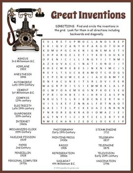 Your kiddos will love looking for their favorite inventions with this engaging word search puzzle worksheet.  The words are hidden in all directions making this a challenging activity.  Great for early finishers in history or science class or just for a fun homework assignment to take home and enjoy. Famous Inventors, Puzzle Worksheet, No Prep Activities, Scholastic Book Fair, History Worksheets, Science Words, Social Studies Worksheets, Hidden Words, Social Studies Classroom