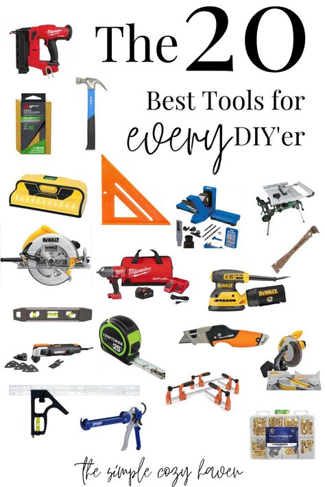 The 20 Best Tools for every DIY’er! - The Simple Cozy Haven Diy Craft Tools, Diy Roman Clay, Diy Picture Frame Molding, Construction Tools Buildings, Roman Clay, Plumbing Business, Diy Picture Frame, Storage Shed Organization, Diy Handyman