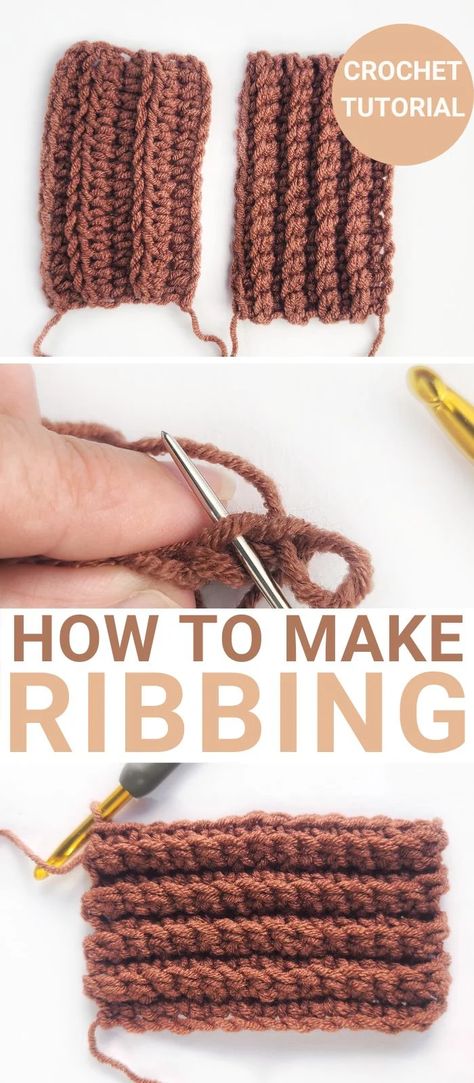 How to make ribbing in crochet Sweater Stitch Crochet, How To Crochet Neck Line, Ribbed Scarf Crochet Pattern, Crocheting Sleeves, Crochet Hem Pattern, Ribbing Stitch Crochet, How To Crochet A Waistband, Crochet Waistband Pattern, Crochet Sweater Trim