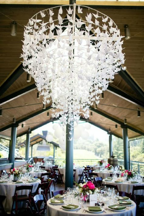 26 Must-See Wedding Chandeliers You Could Totally DIY with a Hula Hoop Diy Wedding Chandelier, Diy Origami Decor, Diy Origami Home, Diy Origami Home Decor, Origami Wedding Invitations, Origami Decor, Origami Home Decor, Origami Wedding, Candle Sticks Wedding