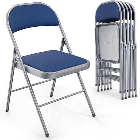 Amazon.com: VINGLI Folding Chairs with Padded Seats, Metal Frame with Fabric Seat & Back, Capacity 350 lbs, Blue, Set of 6 : Home & Kitchen Inbox Zero, Fabric Seat, Chair Pads, Folding Chair, Metal Frame, Home Kitchens, Frame, Fabric, Blue