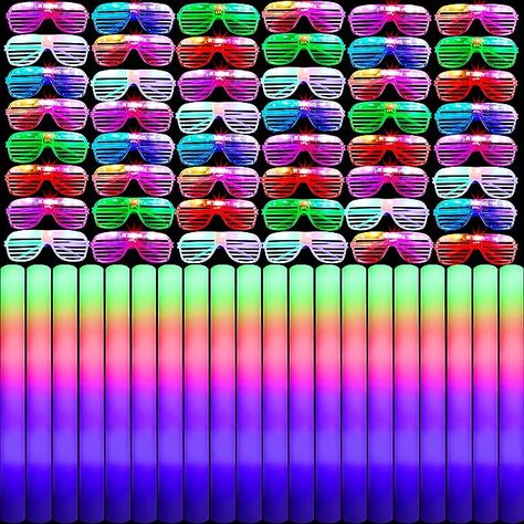 Lively Party Accessories: LED flash glasses with shutter design, stylish and trendy; Foam glow sticks with colorful flashes, can attract more attention and get more compliments for you; In addition, these LED supplies have 3 flashing modes, namely continuous light, fast and slow flashing, button to switch modes easily, which can add a lively atmosphere to the party, making the party more interesting and memorable Led Foam Sticks, Led Flower Crown, Foam Glow Sticks, Light Up Glasses, Wedding Concert, Shutter Shades, Balloon Glow, Shades Glasses, Shutter Designs