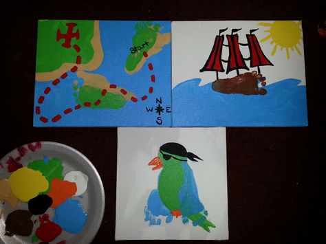 Pirate footprint art. Fingerprint Crafts, Pirate Crafts, Footprint Craft, Footprint Crafts, Monthly Crafts, Footprint Art, Summer Learning, Handprint Crafts, Daycare Crafts