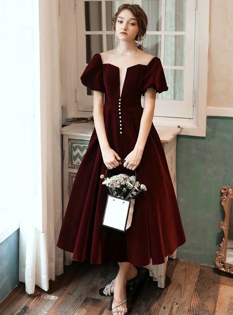 Ankle Length Prom Dress, Formal Prom Dresses Short, Short Sleeve Prom Dresses, Tea Length Prom Dress, Burgundy Evening Dress, Bride Dress Lace, Velvet Evening Dress, Formal Prom Dresses Long, Lace Wedding Dress Vintage