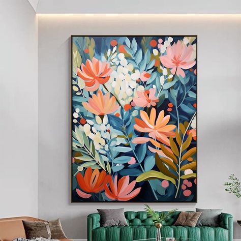 Abstract Colorful Flower Oil Painting on Canvas, Large Wall Art, Original Floral Wall Art, Custom Painting, Modern Living Room Home Decor Flower Oil Painting, Grand Art Mural, Custom Painting, Acrylic Oil Painting, Oil Painting Flowers, Painting Modern, Flower Oil, Floral Wall Art, Rooms Home Decor