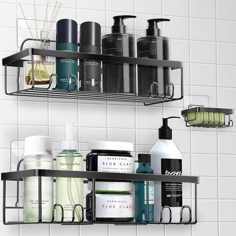 PRICES MAY VARY. 3-PACK Shower Caddy Set--Our bathroom shower organizer set includes 2 shower shelves and 1 soap holder. This versatile set can be installed in the bathroom, kitchen, washroom, bedroom, and more. With its large capacity, it provides ample storage space for your daily necessities, helping you create a tidy and organized environment. Super Strong Adhesive--Our non-marking adhesive is exceptionally durable and stronger than suction cups. Its super sticky properties ensure a secure a Shower Caddies, Shower Organizer, Shower Rack, Bath Shelf, Steel Bath, Bath Organization, Shower Storage, Shower Organization, Stainless Steel Bathroom