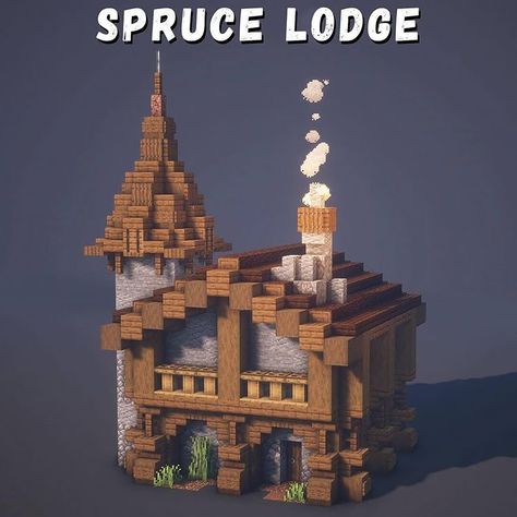 Spruce Castle Minecraft, Spruce Village House Minecraft, Medieval Farmhouse Minecraft, Minecraft Spruce Village Ideas, Spruce Village Minecraft, Spruce Minecraft House Ideas, Spruce Cottage Minecraft, Minecraft Spruce Village, Minecraft Spruce Cottage