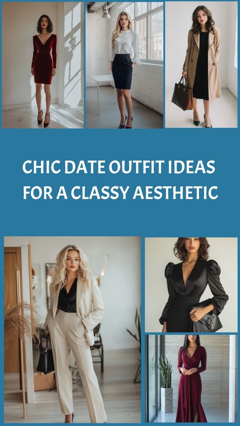 Fashionable date outfit ideas with elegant dresses and tailored suits. Cute Dressy Outfits Classy, Date Night Fits Classy, Classy Date Outfits, Chic Date Outfit, High Value Woman Style, Date Outfit Ideas, Ivory Suit, Trendy Date Night Outfit, Black Silk Blouse