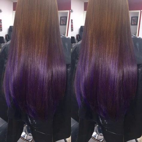 Long Brown Hair With Purple Tips, Purple Tips Brown Hair, Purple Tips On Brown Hair, Ombré Purple Hair, Purple With Brown Hair, Brown Hair With Purple Ends, Purple Tips Hair Brown, Brown Hair Purple Tips, Brown Hair With Purple Tips