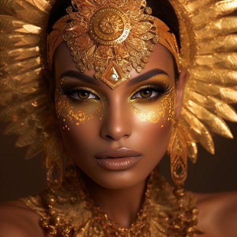 Golden Goddess Glow Golden Sun Makeup, Sun Goddess Makeup, Citrine Aesthetic, Gold Goddess Makeup, Golden Goddess Makeup, Eyeshadow With Glitter, Queen Celestia, Festive Eye Makeup, Greek Goddess Photoshoot