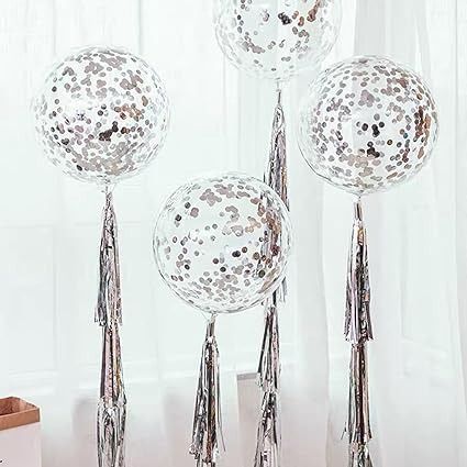 Amazon.com: Clear Balloons with Confetti Inside, 10Pack 24" Pre Filled Silver Large Helium Bubble BoBo Balloons with Silver Matellic Glitter Confetti (Silver Confetti) : Toys & Games Balloon Design Ideas, Clear Balloons With Confetti, Bobo Balloons, Silver Confetti, Glitter Balloons, Clear Balloons, Hot Pink Roses, Curling Ribbon, Glitter Confetti