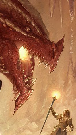 Todd Lockwood Art, Dnd Red Dragon, Orc Cleric, Todd Lockwood, Chromatic Dragon, Medium Armor, Half Orc, Illustration Fantasy, Big Dragon