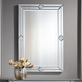 Cecilia 23 3/4" x 35 1/2" Rectangular Diamond Mirror Bathroom Mirror Design, Frameless Wall Mirror, Vanity Wall Mirror, Diamond Mirror, Mirror Lamp, Vanity Design, Mirror Tiles, Wall Mounted Mirror, Hanging Mirror