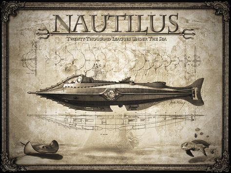 Nautilus Submarine, The Nautilus, Art Steampunk, Leagues Under The Sea, Jules Verne, Steampunk Design, Sea Art, Science Fiction Art, Steampunk Art