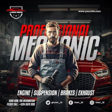 Looksgood | Freepik Car Post, Mechanic Design, Free Social Media Templates, Truck Advertising, Truck Mechanic, Car Advertising Design, Automotive Solutions, Sports Templates, Types Of Social Media