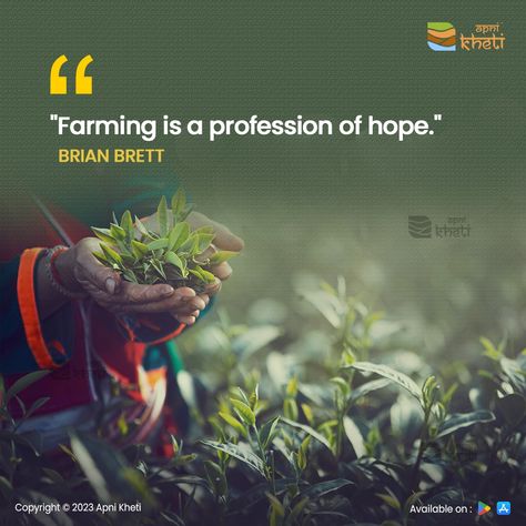 Farming is a hopeful profession, where each seed sown represents faith in the future, and every harvest renews the promise of sustenance and growth. . . #farmers #farming #agriculture #agriculturequotes #agriculturallife #apnikhetii #Apnikhetiapp Quotes About Agriculture, Gardening Quotes Inspirational, Farming Quotes, Agriculture Quotes, Farmer Quotes, 2024 Health, Agriculture Photography, Farm Quotes, Farmers Day