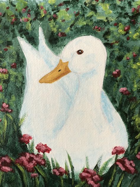 Small Pekin duck painting that I did a while back! #duck #duckling #duckpainting #homedecor #painting #diyhomedecor #diy #diypainting #duckie Ducks Painting Acrylic, Duck Portrait Painting, Painting Ideas Duck, Duck Canvas Painting, Duck Painting Acrylic, Cute Duck Painting, Duck Painting Easy, Duck Paintings, Acrylic Animals