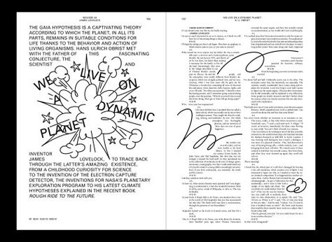 Illustrations from Mousse Magazine 48 "W... James Lovelock, Hans Ulrich Obrist, Editorial Design Layout, Zine Design, Data Design, Desain Editorial, 타이포그래피 포스터 디자인, Newspaper Design, Text Layout