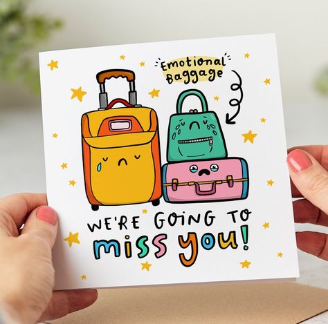 Emotional Baggage Funny Leaving Card Leaving New Job Card - Etsy UK Memorable Office Farewell Card for Coworkers and Colleagues Bye Cards For Friends, Goodbye Teacher Card, Farewell Invitation Cards For Teachers, Cute Farewell Cards, Farewell Cards Diy, Farewell Card Ideas Handmade, Farewell Card Ideas, Diy Goodbye Cards, Farewell Party Ideas