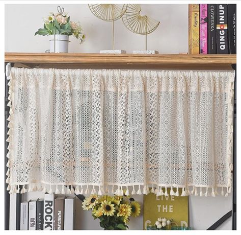 Deeprove Kitchen Curtain 24 Inch Length Set, Short Boho Sheer Lace Crochet Valance Tier Knitting Handmade Macrame Tassels for Dinning Room, Vintage Shabby Chic Home Decor W59 x L24, 1 Panel, Cream Half Curtains, Window Sheers, Tassel Curtains, Short Curtains, Suspension Design, Cafe Curtains, Shabby Chic Homes, Chic Home Decor, Kitchen Curtains