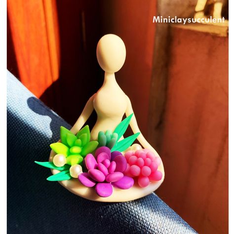 Meditation Clay Art, Statue Woman, Clay Kawaii, Purple Turtle, Polymer Clay Kawaii, Flower Handmade, Relaxation Meditation, Meditation Gifts, Yoga Gifts