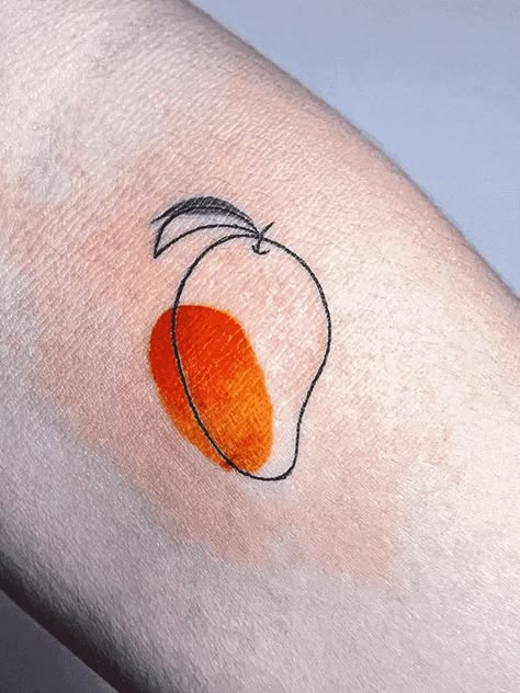 Mango Branch Tattoo, Small Mango Tattoo, Mangosteen Tattoo, Mango Tattoo Minimalist, Mango Tree Tattoo, Kiwi Fruit Tattoo, Fruits Tattoo, Fruit Tattoo Ideas, Papaya Tattoo