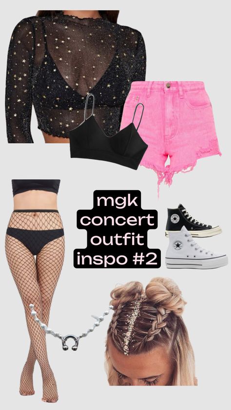 Blink 182 Concert Makeup, Mgk Inspired Outfits, Pop Festival Outfit, Avril Concert Outfit, Avril Lavigne Concert Outfit Ideas, Avril Lavigne Outfits Ideas Concert, Mgk Concert Outfit Ideas, P!nk Concert Outfit, Avril Lavigne Concert Outfit