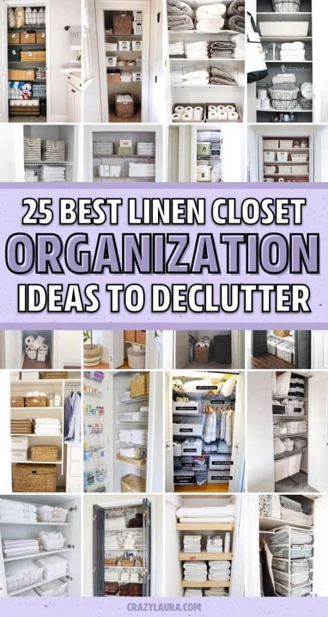 Want to give that messy linen closet a makeover?! Check out these super helpful organization tutorials for inspiration to make yours amazing! #organize #linencloset #linenclosethacks #organizationideas Organise Airing Cupboard, Organize Linencloset, Storage Linen Closet, Linen Closet Organization Ideas, Linen Aesthetic, Linen Closet Shelves, Linen Closet Makeover, Small Linen Closets, Glass Showers