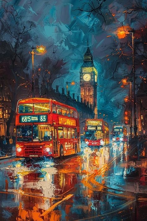 Red Aesthetic Painting, London City View, Type Of Energy, Never Been Happier, London Big Ben, Picture Picture, Big Ben London, Red Bus, Canvas Picture