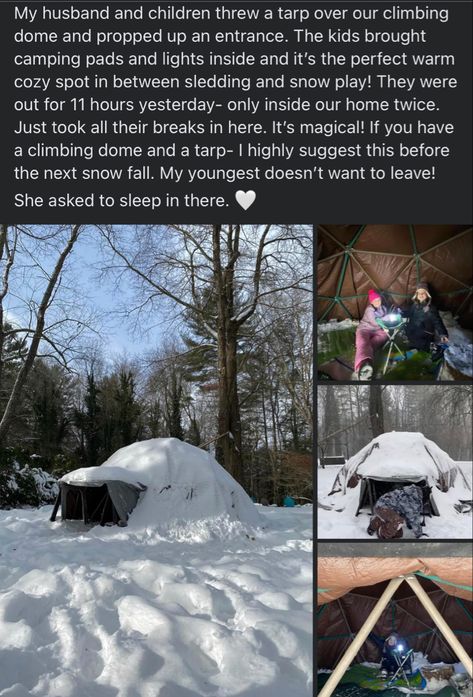 Winter Playground Ideas, Indoor Igloo Diy, Backyard Igloo Diy, Climbing Dome Ideas, Snow Playground, Outdoor Play Winter, Full-length Bottoms For Winter Outdoor Activities, Climbing Dome Igloo, Snowy Playground