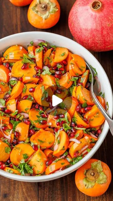 Natasha Kravchuk | The MOST Exciting Salad I've Ever Tried; I'm Totally Bringing This to Thanksgiving!🤩 (Comment "Persimmon" for recipe) #salad #persimmon... | Instagram Pomegranite Salad, Exciting Salads, Holiday Salad, Pear Salad Recipes, Persimmon Recipes, Pea Salad Recipes, Thanksgiving Salad, Holiday Salads, Recipe Salad