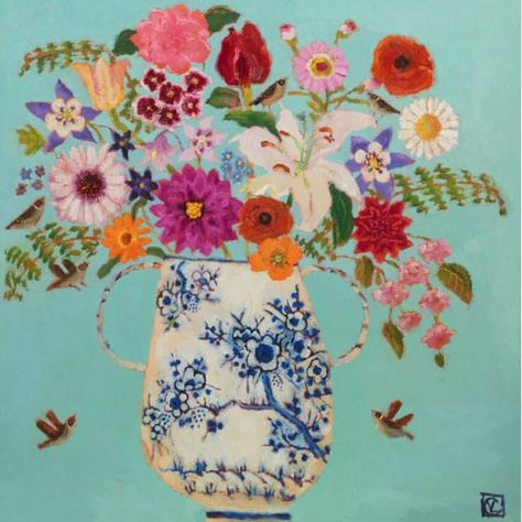 Vanessa Cooper, Naïve Artist, Flowers In A Vase, Flower Paintings, Hur Man Målar, Limited Edition Giclee, Still Life Art, Limited Edition Art Print, Flower Art Painting