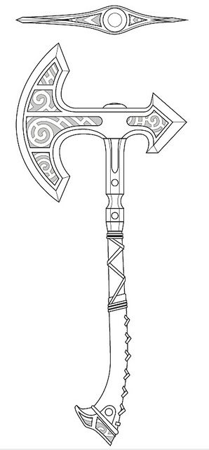 Volpin Props | Steel Axe, Skyrim Battle Axes Viking Tattoo, Viking Axes Design, Ax Drawing, Viking Stencil, Nordic Tattoo Ideas, Axes Design, Knife Patterns, Geniale Tattoos, Viking Art