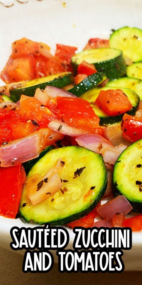 Easy Sauteed zucchini and tomatoes with spices make a wonderful side dish. A great zucchini recipe that is ready in about ten minutes. Sauteed Zucchini Recipes, Recipe Using Zucchini, Zucchini And Tomatoes, Zucchini Recipes Healthy, Easy Zucchini Recipes, Tomato Recipe, Zucchini Tomato, Fresh Tomato Recipes, Zucchini Casserole