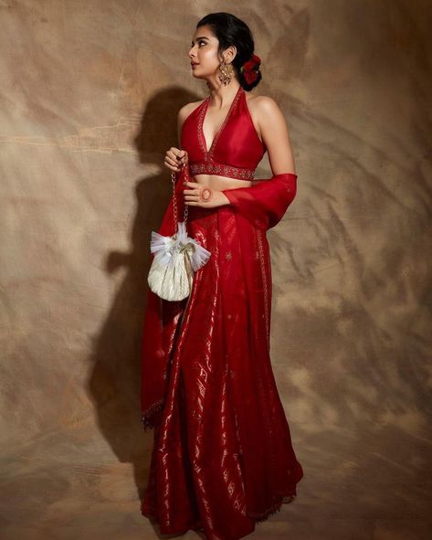 Red Indian Outfit, Red Indian Dress, Elemental Fairy, India Core, Lehenga Traditional, Weddings 2024, Mithila Palkar, Bridesmaid Outfits, Saree Ideas