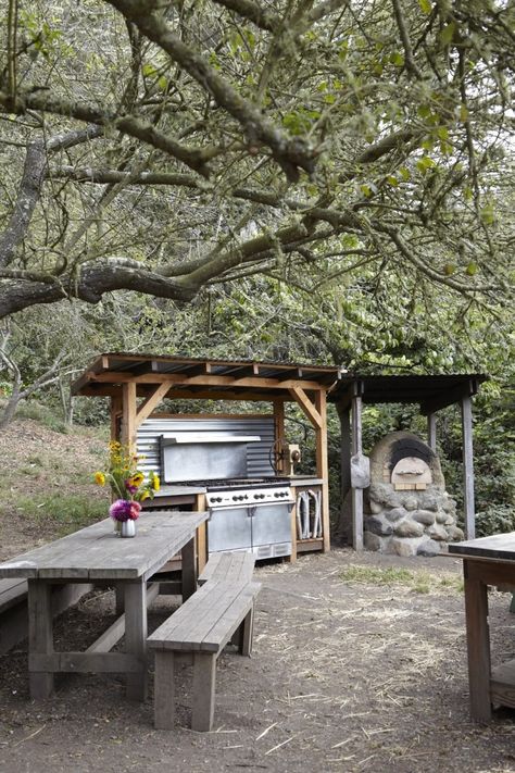 Slide Ranch outdoor kitchen Marin California l Gardenista Rustic Outdoor Kitchens, Outdoor Cooking Area, Outdoor Kitchen Ideas, Outdoor Kitchen Appliances, Wooden Pergola, Bbq Area, Outdoor Kitchens, Rustic Outdoor, Summer Kitchen