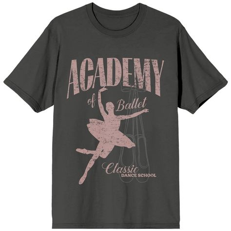 Show off your love of ballet with this unisex adult t-shirt featuring the silhouette of a dancer in a tutu and the words “Academy of Ballet”. With short sleeves and a crew neck, this charcoal-colored t-shirt offers comfort and style that’s perfect for all-day, any-day wear. And since it's crafted from high-quality 100% cotton, this tee ensures a soft and comfortable feel. When it's time for cleaning, simply machine wash it cold and tumble dry low for effortless care. Spring Graphics, Ballet Shirts, Dance Tee, Outfit Pieces, Ballet Academy, Dance Shirt, Dance Academy, Dance Shirts, Casual Preppy Outfits