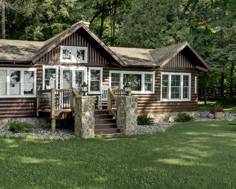 Traditional Exterior Log Cabins In Woods Design, Pictures, Remodel, Decor and Ideas - page 3 Log Cabin Kitchens, Log Cabin Exterior, Cabin Renovation, Log Cabin Designs, Rustic Exterior, Cabin Exterior, Cabin Kitchens, Cabin Living, Traditional Exterior