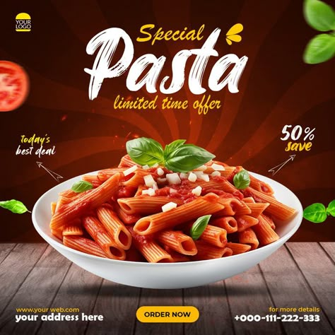 Special Pasta Food Offer Social Media Post Design#pikbest##Templates Food Social Media Post Design, Food Promotion, Barbeque Recipes, Food Template, Social Media Promotion, Instagram Food, Social Media Banner, Food Poster, Media Post