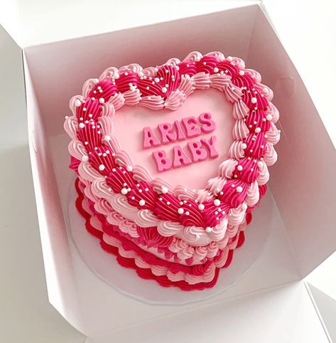 Aries Cake, Hot Pink Cakes, Heart Birthday Cake, 22nd Birthday Cakes, Hot Pink Birthday, 25th Birthday Cakes, Aries Baby, Vintage Birthday Cakes, Aries Birthday