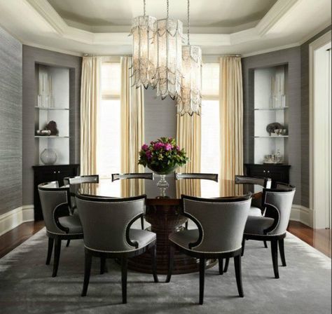 17 Classy Round Dining Table Design Ideas Glamour Decor, Grey Dining Room, Dining Room Ideas, Luxury Dining Room, Elegant Dining Room, Luxury Dining, Dining Room Inspiration, Contemporary Dining, Dining Table Design