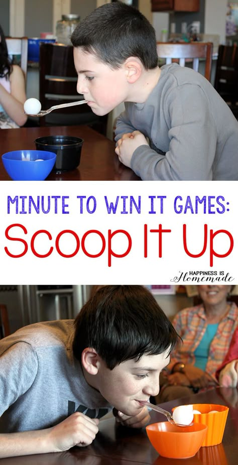 Minute to Win It Games - Scoop It Up Reunion Games, Minute To Win, Youth Games, Minute To Win It Games, Youth Group Games, It Game, Minute To Win It, Camping Games, Group Games