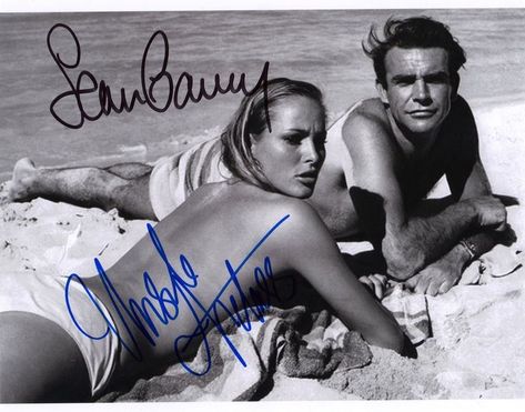 Sean Connery and Ursula Andress on set of Dr. No (1962) signed photo Sean Connery James Bond, Bond Women, John Barry, James Bond Girls, Ursula Andress, 007 James Bond, Ian Fleming, Bond Girls, James Bond Movies