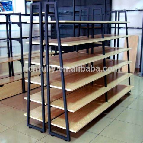 Source 2016 new STEEL WOODEN SHELF for supermarket rack / store shelf on m.alibaba.com Wooden Shelf Design, Store Shelves Design, Shop Shelving, Grocery Store Design, Wooden Sofa Set Designs, Store Design Boutique, Supermarket Shelves, Supermarket Design, Wood Furniture Design