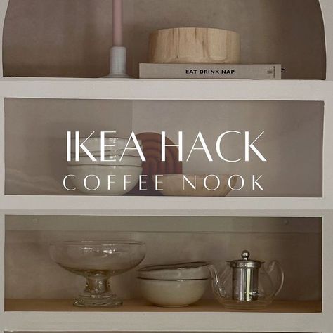 @by.karolineantonie shared her IKEA hack that combines Metod cabinets with custom-built shelves, creating a seamless built-in storage unit.… | Instagram Diy Coffee Nook, Ikea Ivar Cabinet, Ikea Ivar, Coffee Nook, Soft Modern, Diy Ikea Hacks, Diy Coffee, Ikea Diy, Built In Storage