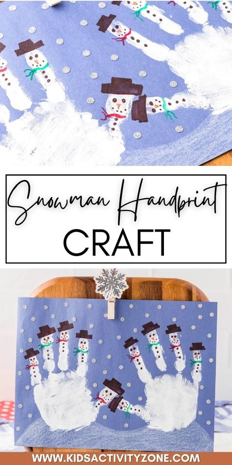 The kids will have so much fun getting messy and creating this Snowman Handprint Craft! Simply paint your child's hand, press it on a piece of paper and decorate the fingerprints to look like snowmen. They will have so much fun with this easy winter craft and you'll treasure it forever. Winter Handprint Crafts For Kids, Handprint Snowman Craft, Snowman Handprint Craft, Snow Man Hand Print, Finger Print Snowman, Snowflake Handprint, Snowflake Handprints For Kids, Snowman Painting For Kids, Handprint Snowflake