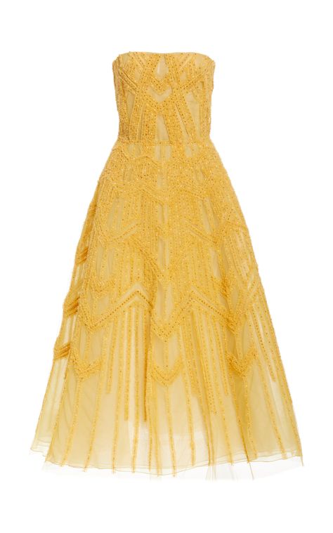 Glitter-Embellished Tulle Midi Dress by J. MENDEL for Preorder on Moda Operandi Tulle Midi Dress, Fairytale Dress, Fancy Dresses, Yellow Dress, Dream Dress, Moda Operandi, Pretty Dresses, Elegant Dresses, Strapless Dress Formal