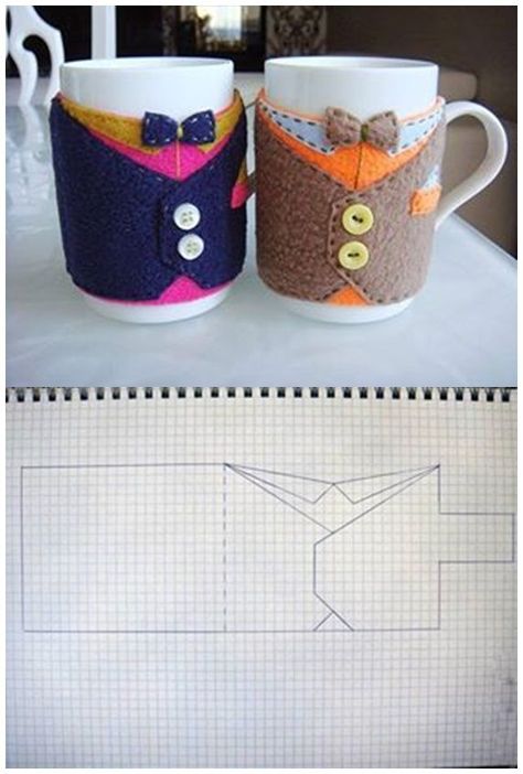 DIY Cup Cozy Ideas --- Bow Tie Pattern Diy Sac Pochette, Cozy Ideas, Bowtie Pattern, Mug Cozy, Diy Cups, Felt Patterns, Cup Cozy, Cool Ideas, Coffee Cozy